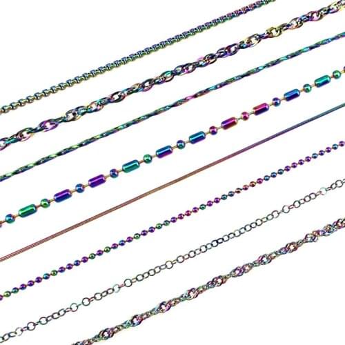 Rainbow Colors Chain Necklace For Men Women Stainless Popcorn Water-wave Beads Link Snake Chains Necklaces 18'' 20'' 24