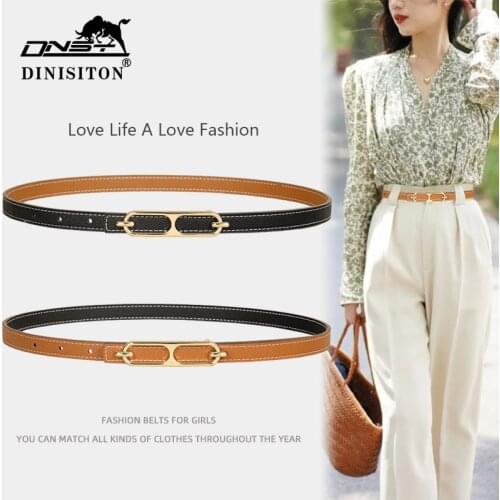 DINISITON 2021 New Metal Buckle Thin Belt Fashion Wild Women Leather Belts Luxury Lady Straps Waistband Female Dress Accessories