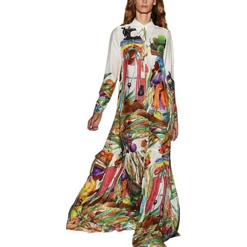 S-4Xl High Quality New Fashion Bohemian Style Printing Loose Version Of Long-Sleeved Dress Free Shipping