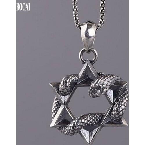 S925 pure silver snake six-pointed star pendant for men fashion personality life charm pendant for woman personality men pendant