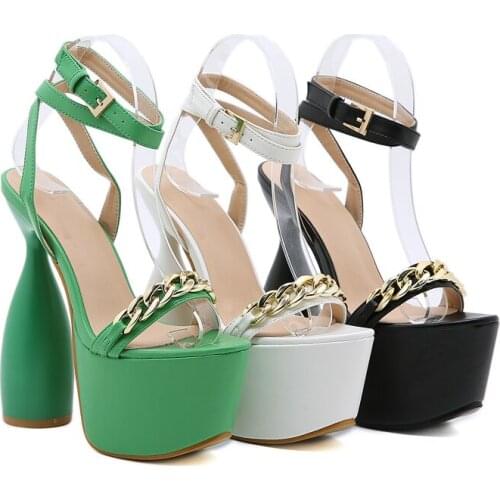 Sandals Green Women 2021 Sexy Ankle Strappy Buckle High Heel Sandals Designer Gold Chain Platform Heels Gladiator Sandals Black