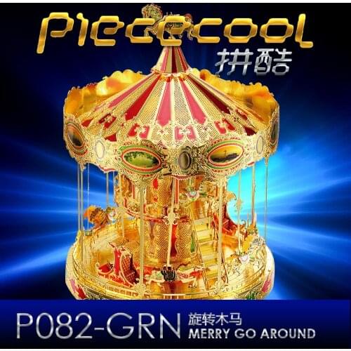 Piececool 3D Metal Puzzle Merry GO Around Carousel P082-GRN 3D laser cutting Jigsaw puzzle DIY Metal model Puzzle Toys For Audit