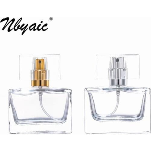 Nbyaic Glass perfume bottle 30ml square lid glass bottle body detachable filling empty bottle push type spray bottle 1pcs