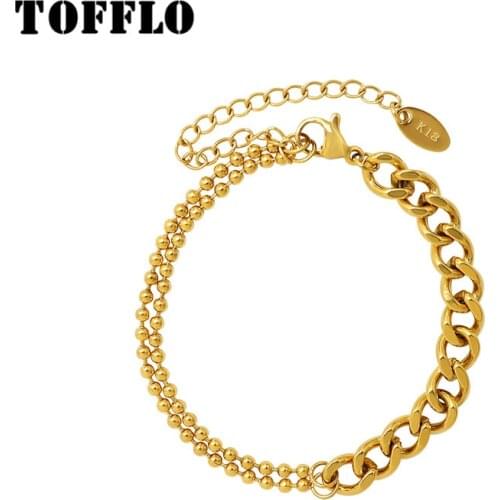 TOFFLO Stainless Steel Jewelry Half Layer With Double Layer Rice Bead Bracelet Women Fashion Bracelet BSE207
