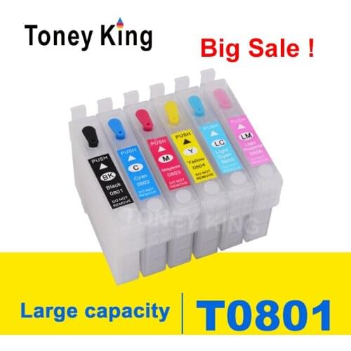 Toney King T0801 Refillable Ink Cartridge For Epson Stylus Photo P50 T59 R265 270 285 290 360 RX560 585 610 650 685 Printer