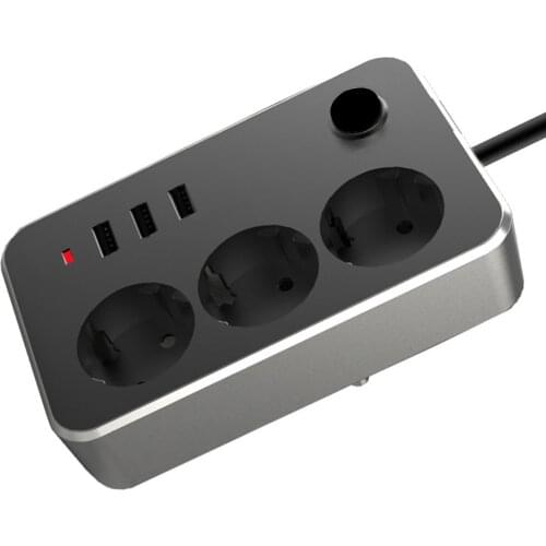 2500W 10A EU Plug Power Strip 3 Socket 3 USB Port Extension Cord AC Power Adapter