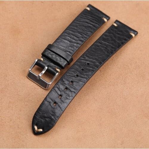 Handmade Ultra-Thin Soft Leather Watchband 18 20 22MM Black Ultra-Thin Bracelet Suitable For Antique Watch Italian Calfskin