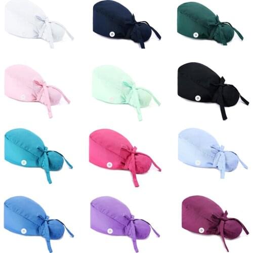 Unisex Elastic Cotton Pet Grooming Scrub Cap Beauty Salon Work Hats Health Service Pet Work Cap Ponytail Nursing Work Button Hat
