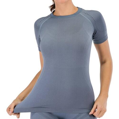 Zhangyunuo Yoga Seamless Short Sleeve Hollow Tops Gym Women Yoga Shirt Gym Custom Fit Solid Fitness Workout Shirts