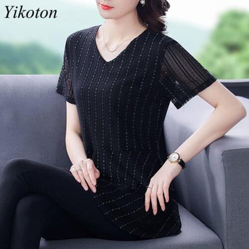 Summer Dress Shirts Women Blouse And Shirt Top Loose Plus Size Tunic 2021 Fashion Blouses Short Sleeve Chiffon V-Neck Feminine