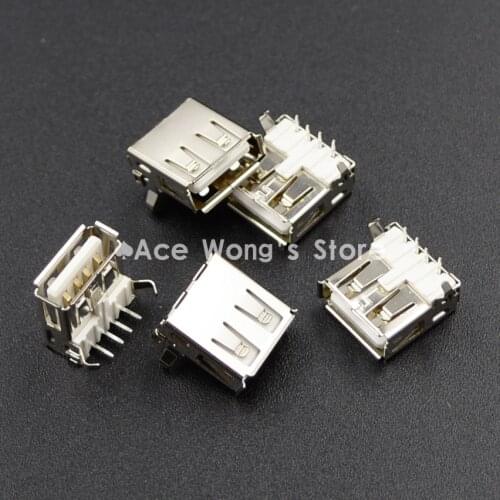 10PCS USB Female Type-A 4Pin Socket Connector 90 degree bend feet