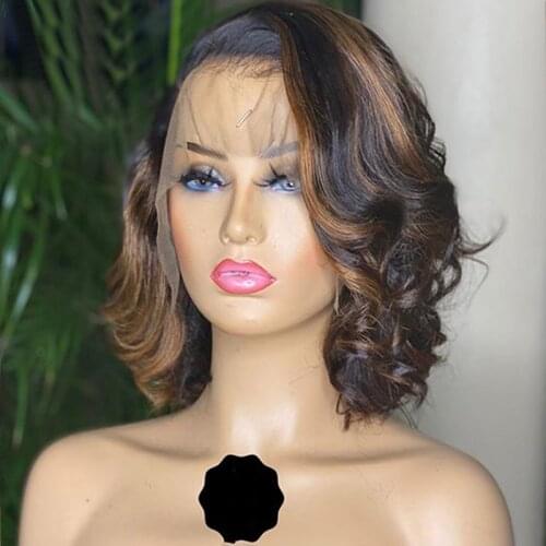 13*6 Deep Lace Front Human Hair Wigs for Black Women Highlight Ombre Black Blonde Brazilian Wavy Hair Lace Frontal Wigs