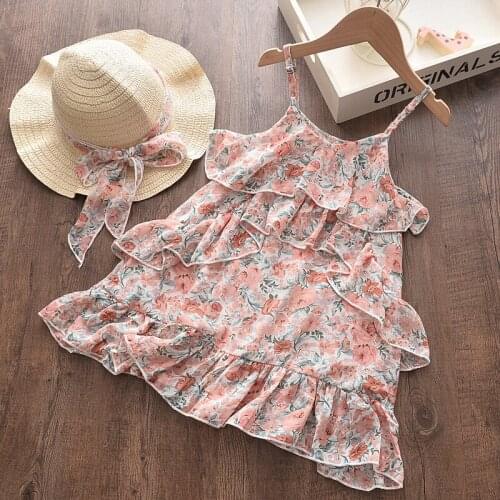 2021 Summer Chiffon Floral Girls Dresses Spaghetti Sexy Bohemian Beach Ruffles Dress Casual Girls Dress Outfits Baby Girl 1-7Y