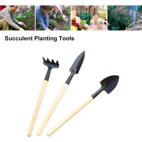 3pcs/Set Wood Handle Stainless Steel Potted Plants Shovel Rake Spade Flowers Potted Plant Mini Gardening Tools Garden Supplies