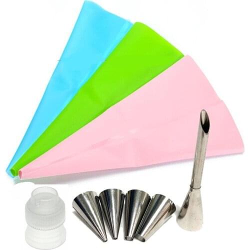 7pcs Cupcake Cake Decorating Tools For Puff Cream Icing Piping Nozzles Piping Bag Pastry Nozzles Tips Cake Silicone Pastry Bags