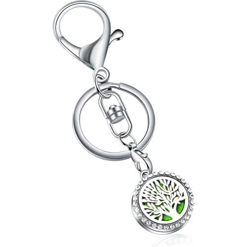 Tree Of Life Zircon Aroma Keychain Stainless Steel key Chain Perfume Diffuser Fashion Aromatherapy Essential Oil Diffuser Locket