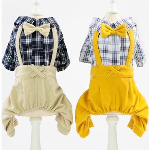 Pet BODYSUIT Teddy Suspenders Jumpsuit for Dogs Corgi Clothes for Small Dog Pomeranian Bow Tie Gentleman Coat