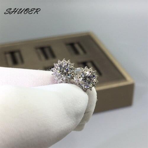 18K White Gold Pass Diamond Tester Brilliant Cut 0.5 Carat D Color Moissanite Sunflower Shape Stud Earrings Engagement Jewelry