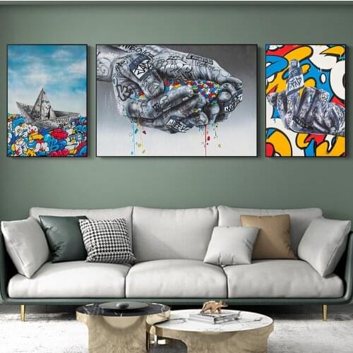 Graffiti Paper Origami Boat Sailing Despise Gesture Canvas Print Painting Fashion Art Picture Living Room Home Decoration Poster