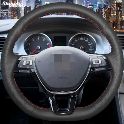Shining wheat Hand-stitched Black Leather Steering Wheel Cover for Volkswagen VW Golf 7 Mk7 New Polo Jetta Passat B8