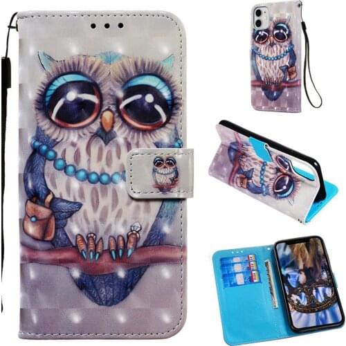 Cute Owl Flip Case Card Slot Wallet For Samsung Galaxy A12 A32 A42 A52 A72 S7 Edge S8 S9 Plus S21 FE S20 Ultra Back Cover E03E