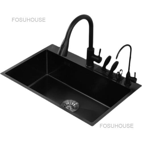 Black Nano Kitchen Sink, Single Slot With Rest, 304 Stainless Steel Kitchen Wash Basin, Wash Bowl, Set Meal On The