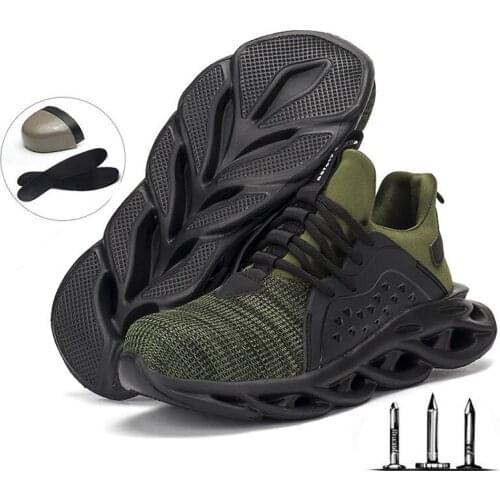 Breathable Flying Woven Labor Protection Shoes Mens Smash-proof Anti-puncture Work Shoes Steel Toe Cap Outdoor Training Shoes