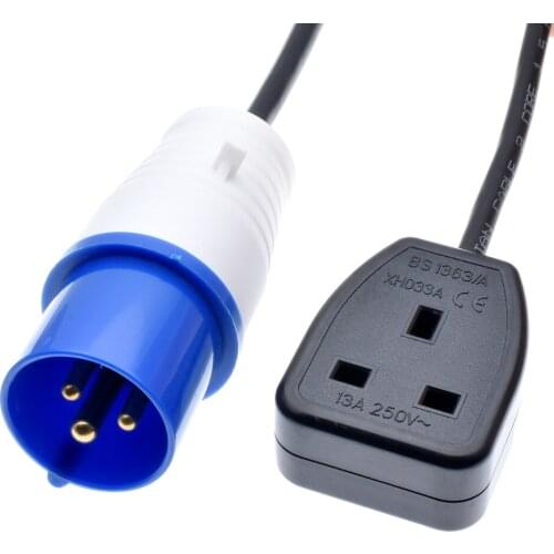 IEC309 332P6 to UK BS1363 Outlet socket,connect the BS1363 Plug to the 332C6 receptacle power cord,1.5mm wire guage,IP44