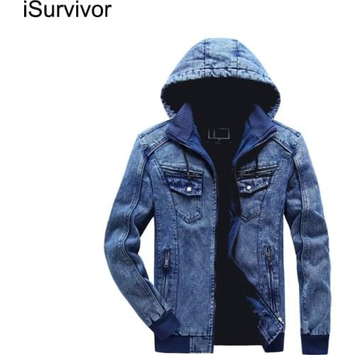 ISurvivor 2021 Mens Mens Slim Youth Popular Casual Zipper Denim Hooded Denim Jacket Mens Jacket
