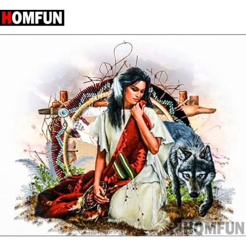 HOMFUN Full Square/Round Drill 5D DIY Diamond Painting "Beautiful wolf" Embroidery Cross Stitch 5D Home Decor A16327