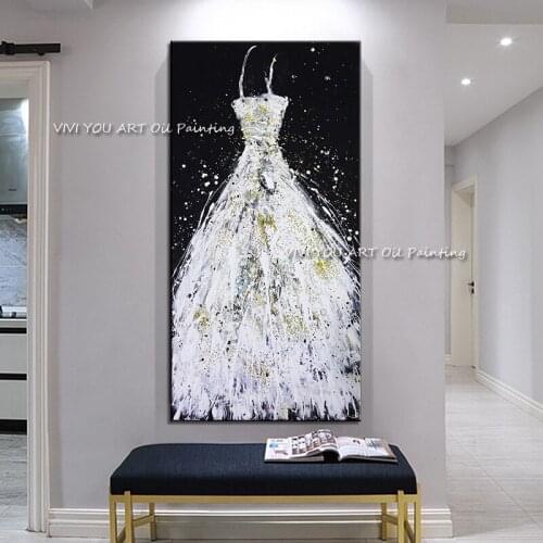 Handmade Wedding Dress Oil Painting Poster Nordic Style Canvas Wall Art Canvas Painting for Living Room Bedroom Home Decoration