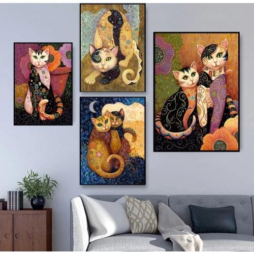 Cuadros Animal Canvas Paintings Classic Gustav Klimt Cat Posters and Prints Wall Art Pictures for Living Room Home Decoration