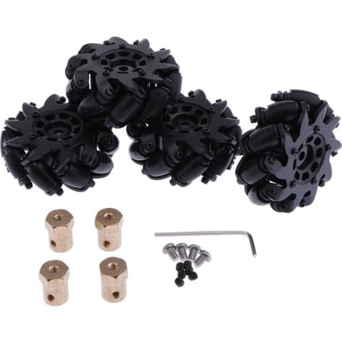 4pcs 60mm Aluminum Alloy Omini Wheel for Mecanum Black Left/Right