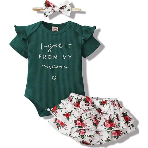 Newborn Infant Baby Girl Clothes Romper Shorts Set Floral Summer Outfits Cute Baby Girls Clothes Dark Green Pink