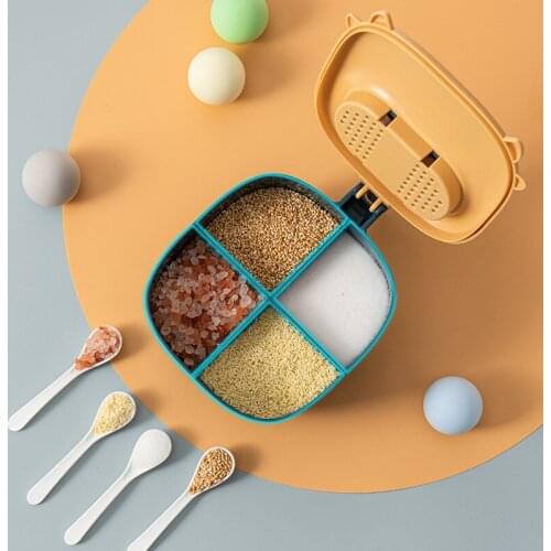 4 Grids Seasoning Box With Spoons Moisture-Proof And Insects-Proof Salt Jar Kitchen Storage Organizer Seasoning Container Case
