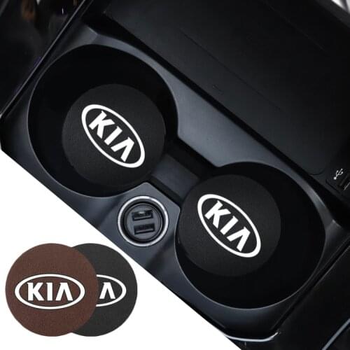 1 Pair Leather Water Cup Mat Car Accessories Interior Decoration For KIA Ceed Sportage Picanto Optima Sorento Stinger Rio Cerato