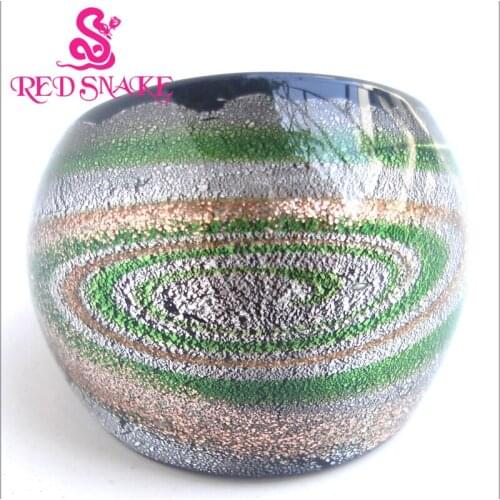 RED SNAKE Fashion Ring Handmade Green and golden Cosmic Nebula Drawing Murano Glass Rings