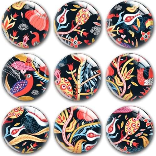 Handmade Secret garden plants pattern Round photo glass cabochons demo flat back DIY collier jewlery Making findings accessory