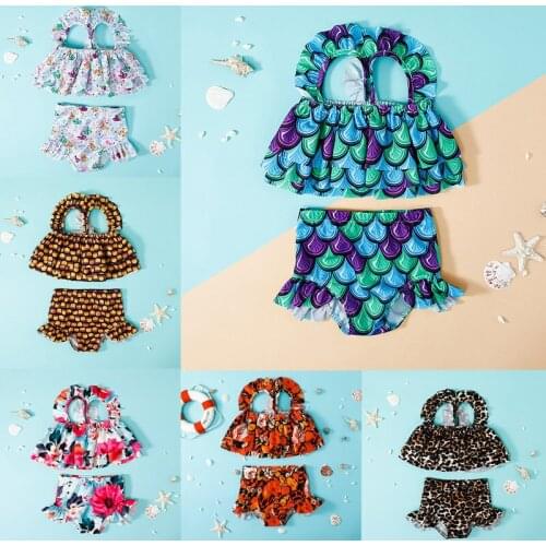 Baby Girl Swimwear Cute Baby Bikini Sets Infant Print Girls Swimsuit Toddler Kids Summer Beachwear Two Pieces Bathing Suit