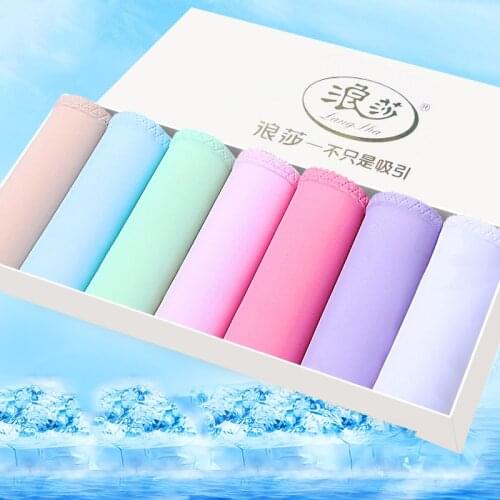 LANGSHA 7Pcs/lot Seamless Panties Women Sexy Lingerie Ice Silk Underwear Girls Solid Comfort Cotton Crotch Traceless Briefs XXL