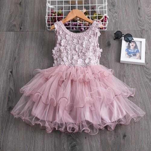Baby Girls Summer Lace Tulle Tutu Dress Floral Backless Sleeveless Princess Dress Toddler Kids Clothing Children Party Costume