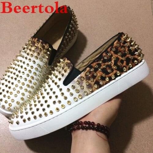 Leopard Back Brand Casual Shoes Men Slip On Loafers Men Full Spikes Lazy Shoes Round Toe Zapatillas Hombre Designers Flats Shoes
