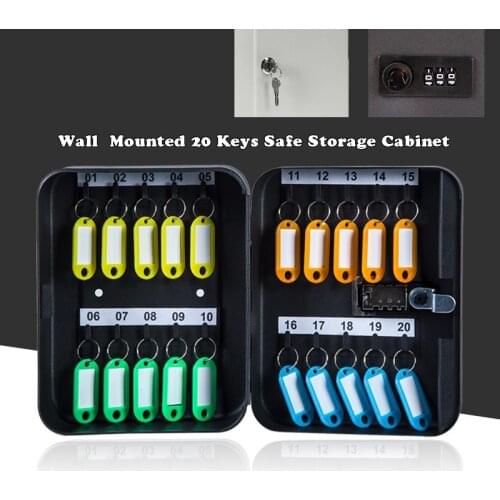 Metal 20 Keys Safe Storage Box Combination/Key Lock Wall Mounted Spare Car Keys Organizer Cabinet For Home Office Apartment