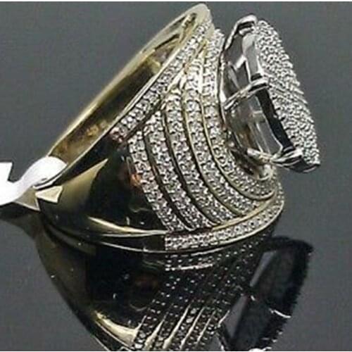 Milangirl Puffed Marine Micro Pave Rings Large Circle Full Cubic Zircon Iced Out Ring Men Jewelry