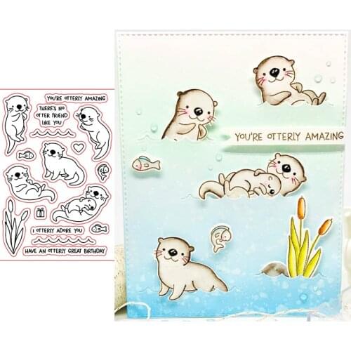 Cute Sea Lion Small Fish Wave Line Gift Box Love Artistic Greetings Transparent Clear Stamps For DIY Scrapbooking Cards Craft