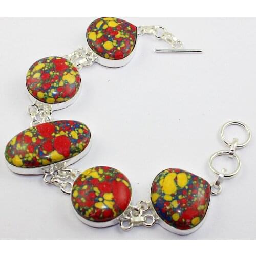 Mosaic Jaspers Bracelet Silver Overlay over Copper ,20.2cm, B1341