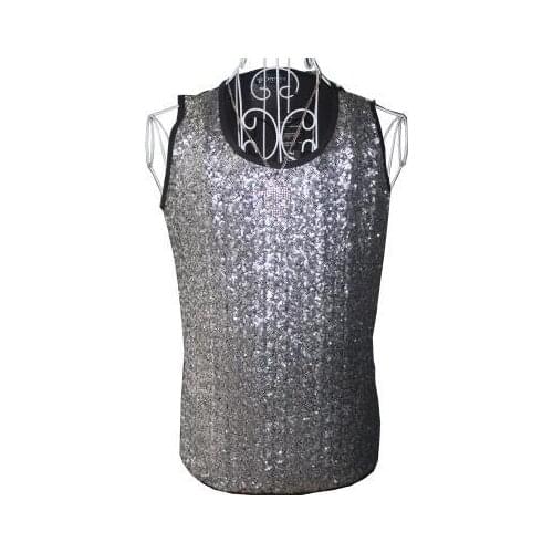 Silver sequins round collar Singer stage sequins mens vest men pullover brand roupas masculinas sexy tank 1 camisetas regatas