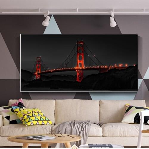 Golden Bridge Night View Wall Pictures For Living Room Posters And Prints Landscape Canvas Painting On The Wall Canvas Art Decor