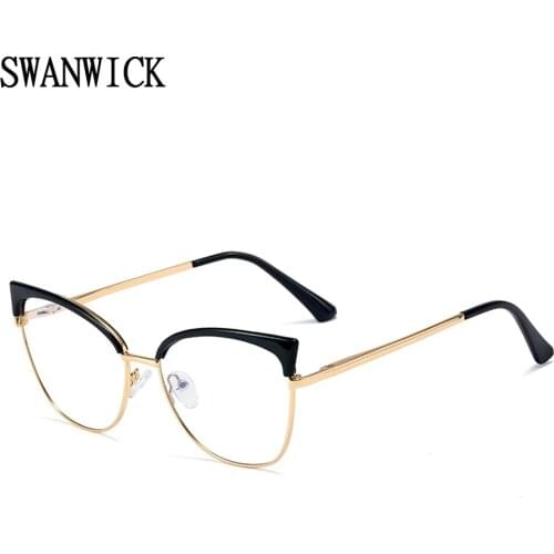 Swanwick cat eye blue light blocking glasses women metal spectacle frames optical female black red fashion European hot selling
