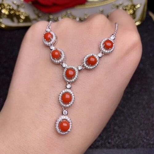 Natural red coral gem Pendant necklace S925 silver Natural gemstone necklace Fashion simple round woman wedding party jewelery